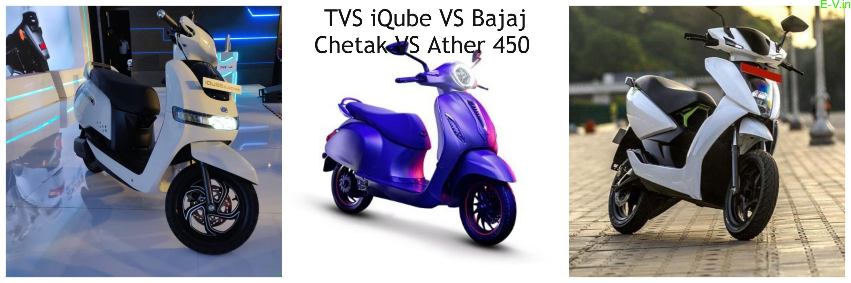 TVS iQube, Bajaj Electric Chetak & Ather 450 e-scooters comparison