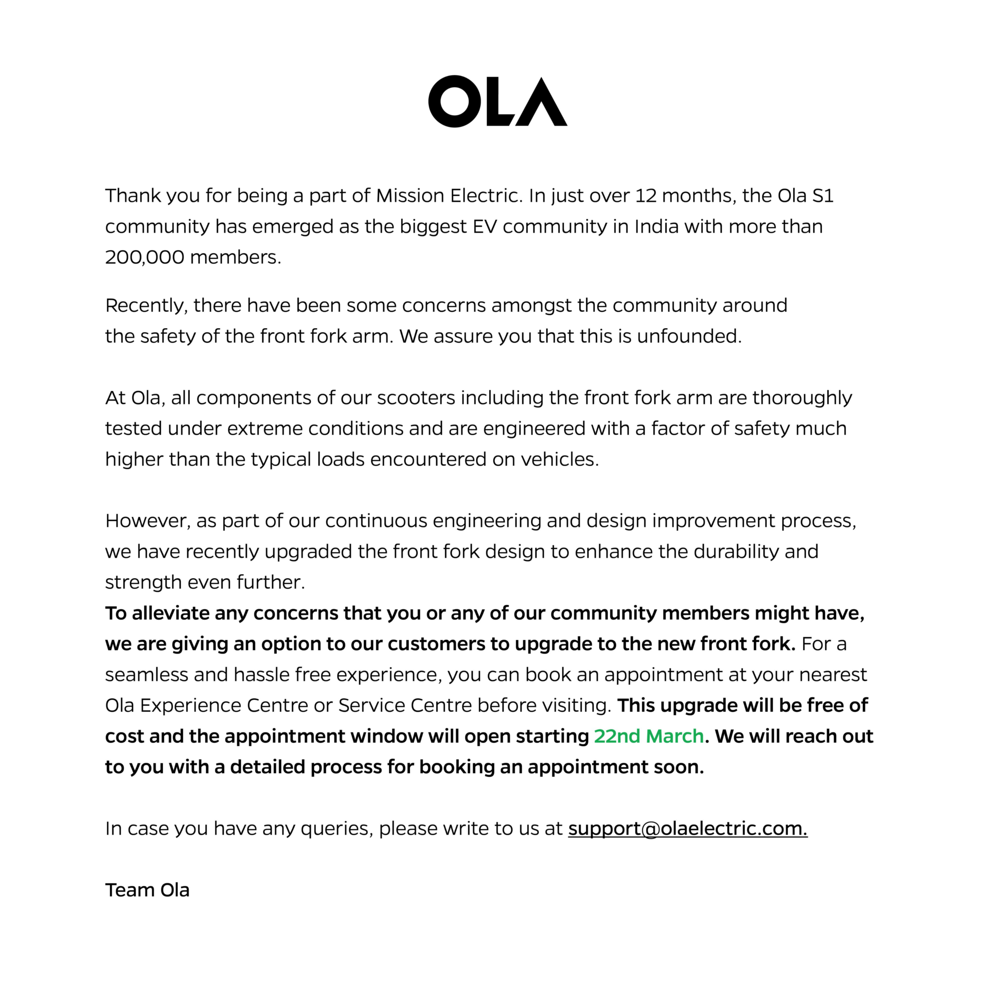 The Ola S1 has received an important update from Ola Electric India's