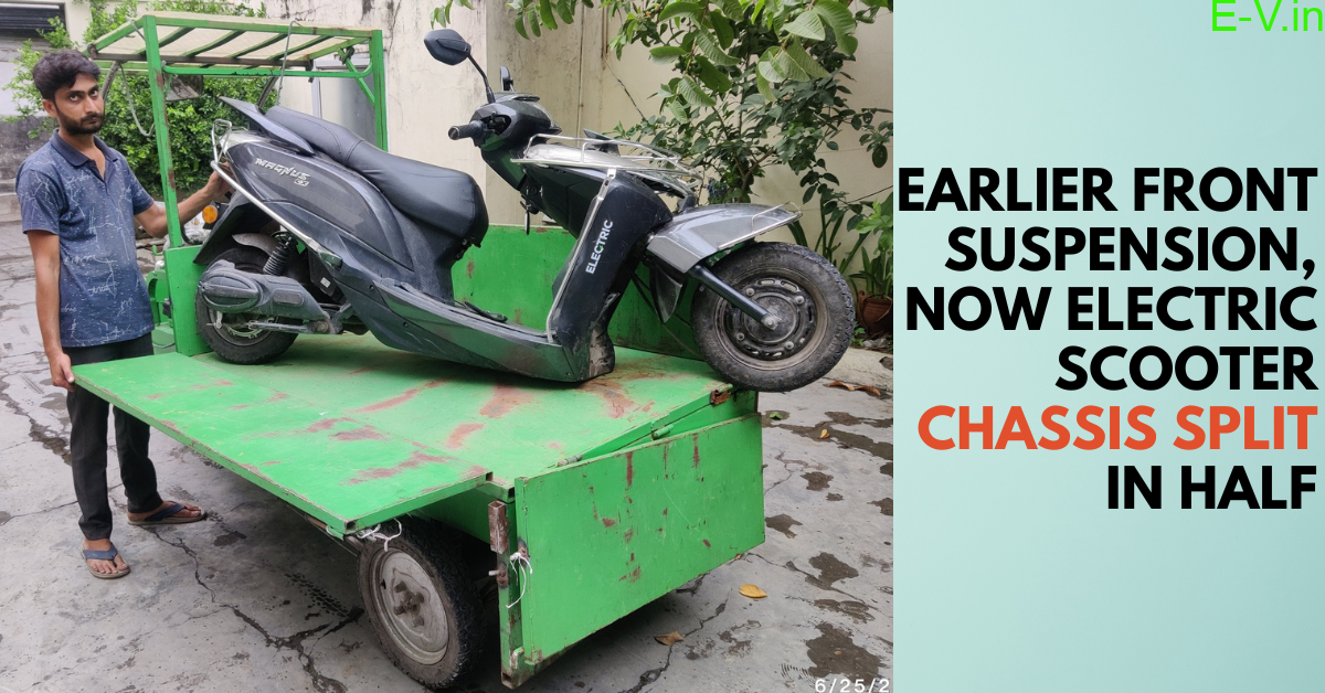 The chassis of an electric scooter has now been split in half