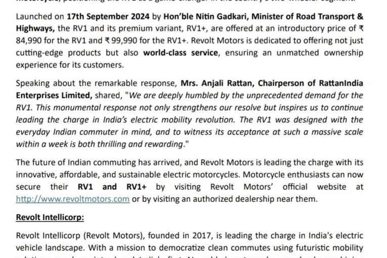 Revolt RV1e: A Phenomenon in Electric Motorcycle Market